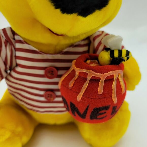 Winnie the Pooh Bear Plush Toy in Night Shirt and Cap with Barrel of Honey & Bee - Picture 6 of 8